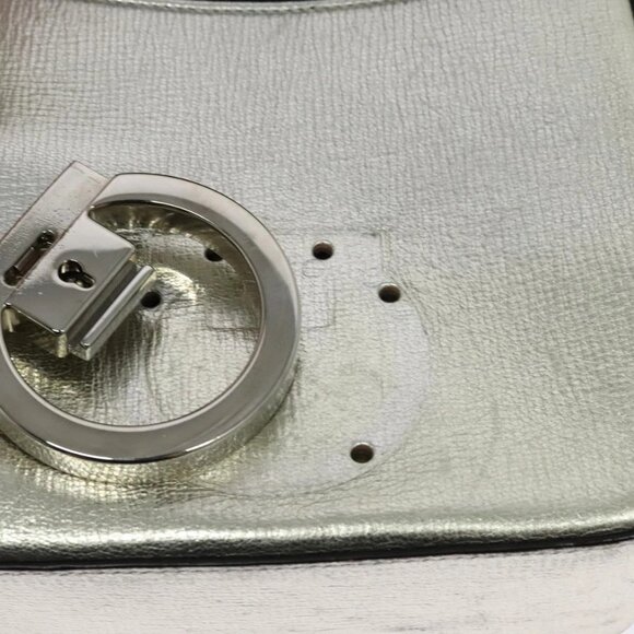 Salvatore Ferragamo Gancini Bag Leather Champagne Gold Silver Auth - Picture 9 of 16